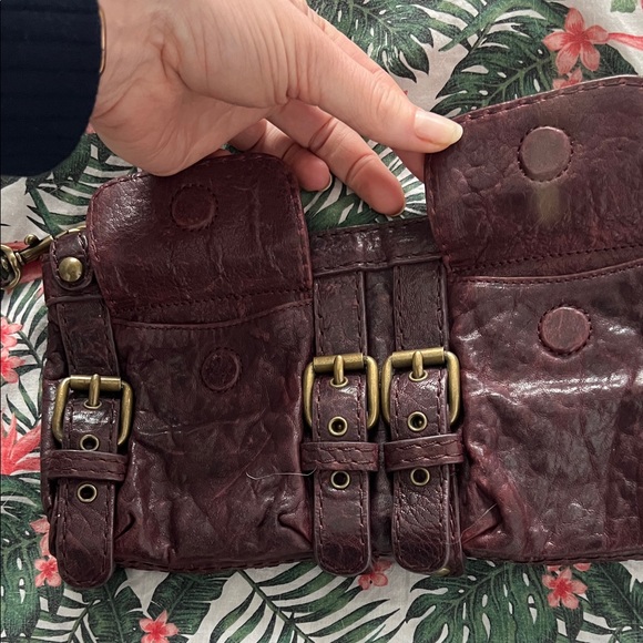 Kooba Vintage Burgundy Clutch with Buckle Accents and magnetic closure pockets - Picture 2 of 7